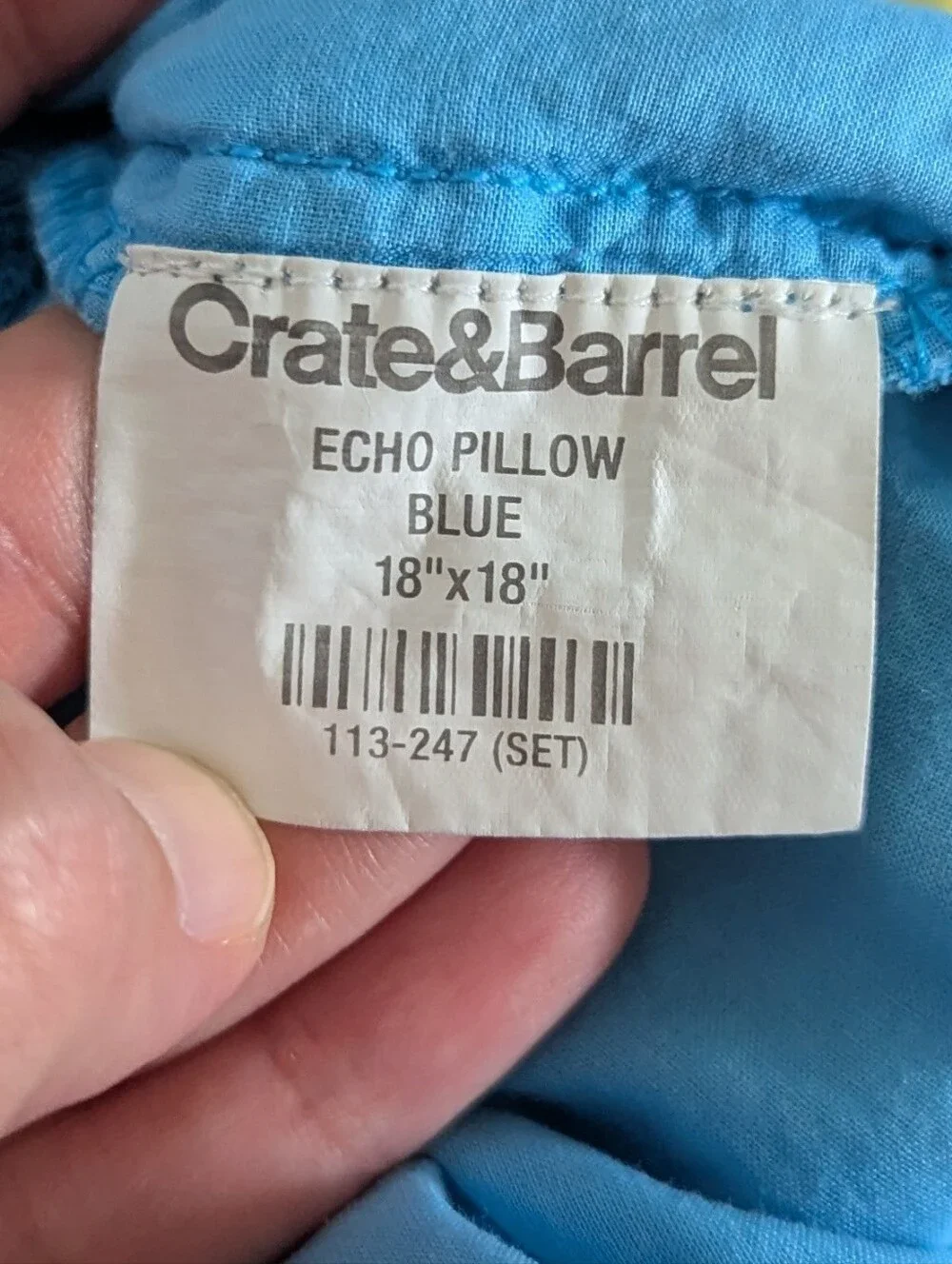 Crate & Barrel Echo Set of 2 Pillow Covers Green Blue 18